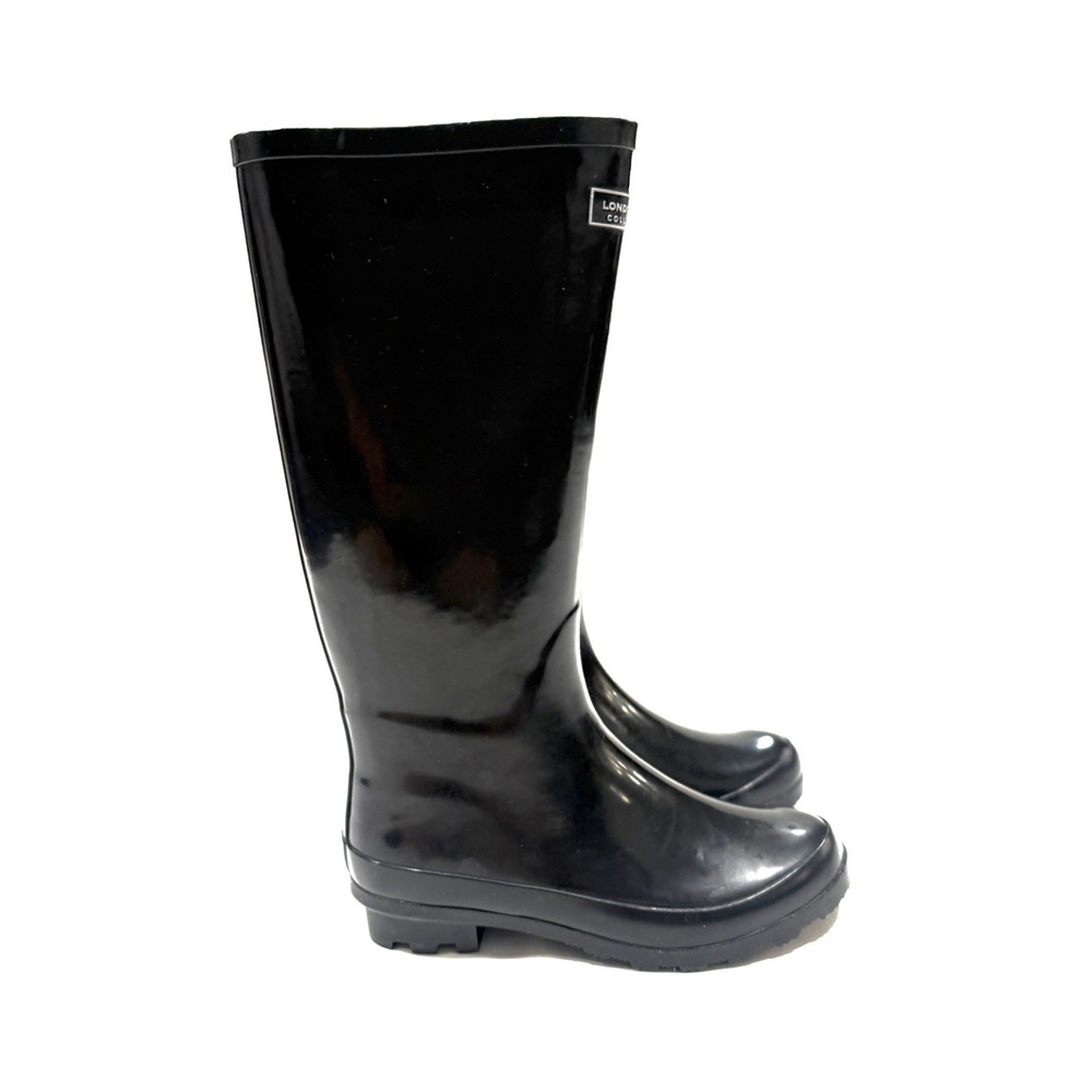 London Fog Size 7 Thames Women's Tall Black Waterproof Rubber Rain Boots fall